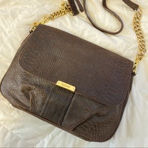 DKNY dark brown textured print chair shoulder bag